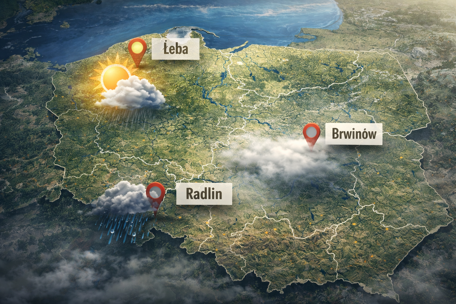 Prognoza regionalna: Raporty pogodowe dla Łeby, Radlina i Brwinowa